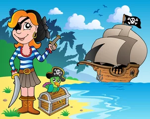 Fotobehang Piratenmeisje aan de kust 1 © Klara Viskova