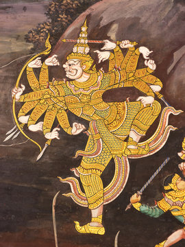 Mural painting in Thai royal temple