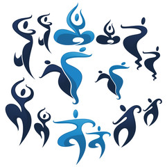 Obraz premium vector collection of stylized asian dancing people