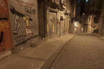 Dark street in night, Istanbul, Turkey