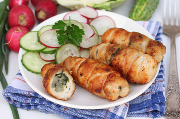 Meat rolls and vegetable salad for lunch