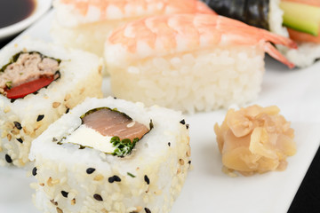 Sushi Platter - Uramaki, Nigiri & Temaki with wasabi and gari