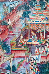 The Ancient painting of buddhist temple mural  at Wat Phra sing,