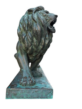Bronze lion statue isolated on white