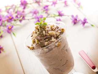 ice cream with chocolate and hazelnut