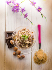 ice cream with chocolate and hazelnut