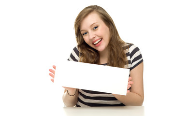 Fototapeta premium Woman holding blank sign