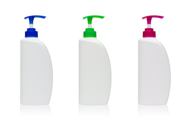 Various plastic pump bottle without label on white background