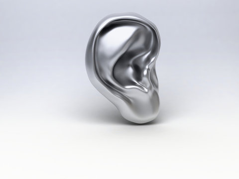 orecchio metallo cormato stilizzato rendering 3d