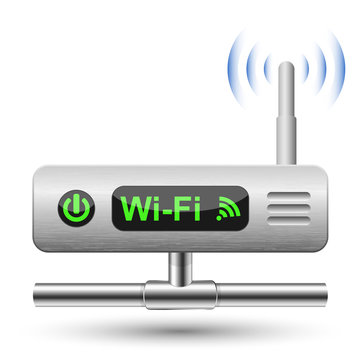 Wireless Router Icon with a LAN connection. Vector Illustration