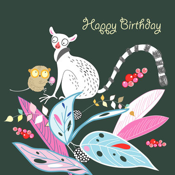 Greeting Card With Lemurs