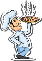Мультфильм повара с пиццей