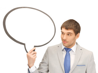 smiling businessman with blank text bubble