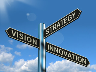 Vision Strategy Innovation Signpost Showing Business Leadership