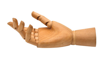 Wooden hand isolated on a white background