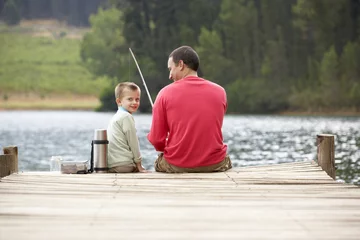 Stof per meter Vader en zoon vissen © Monkey Business