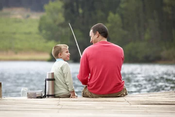 Poster de jardin Pêcher Father and son fishing