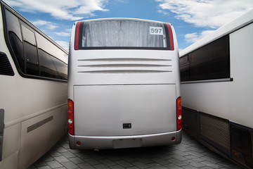 Buses on road service station © Yuri Bizgaimer