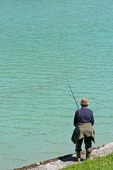 fisherman to fish in a alpine blue Lake