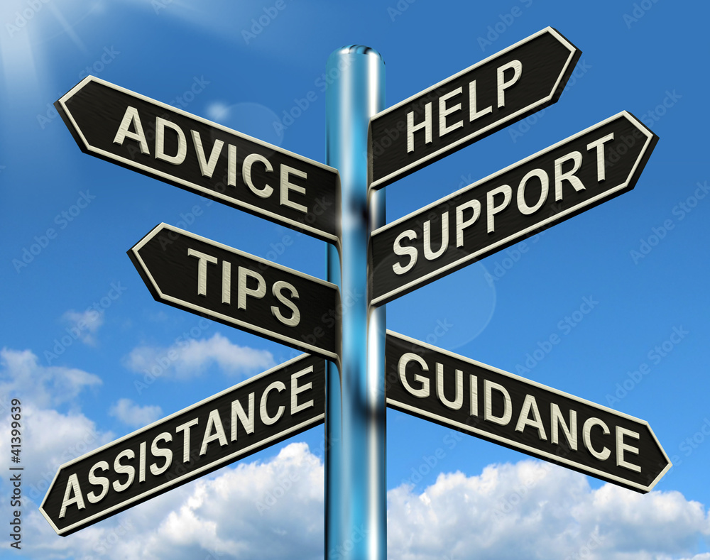 Poster advice help support and tips signpost showing information and gu