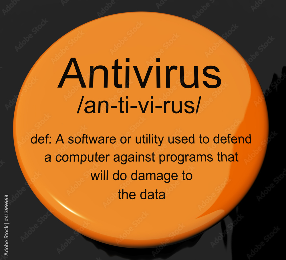 Poster antivirus definition button showing computer system security
