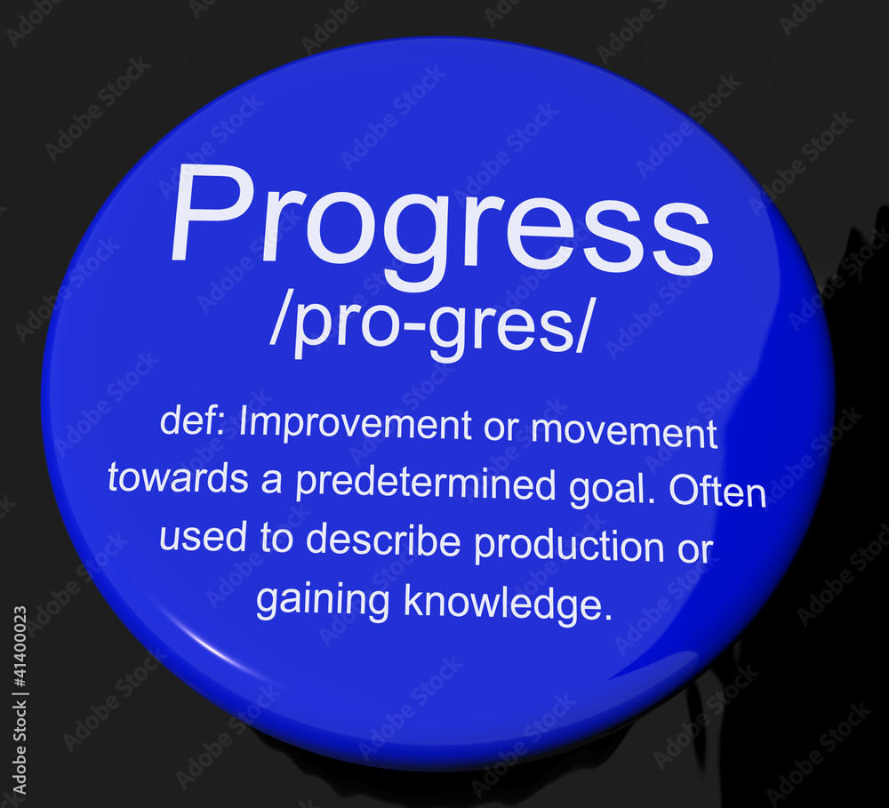 Aufkleber progress definition button showing achievement growth and develo
