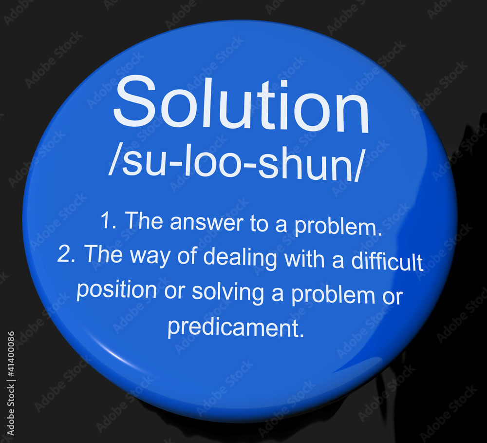 Poster solution definition button showing achievement vision and succes