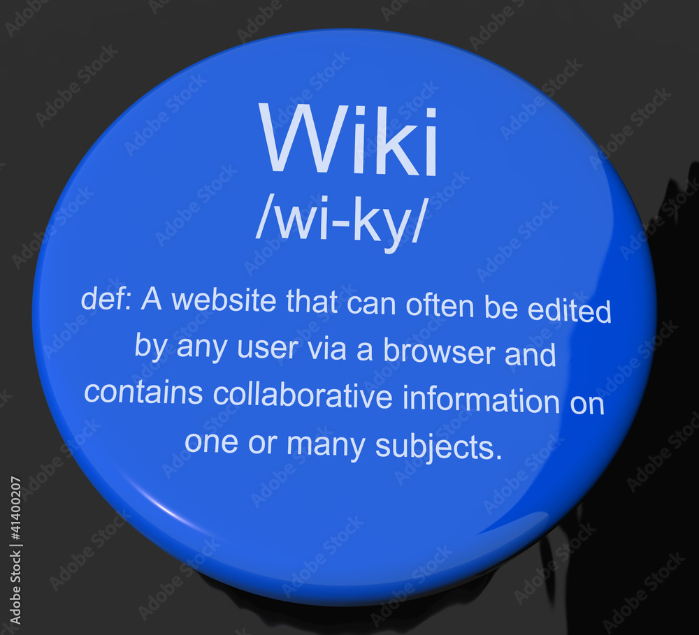 Poster wiki definition button showing online collaborative community en
