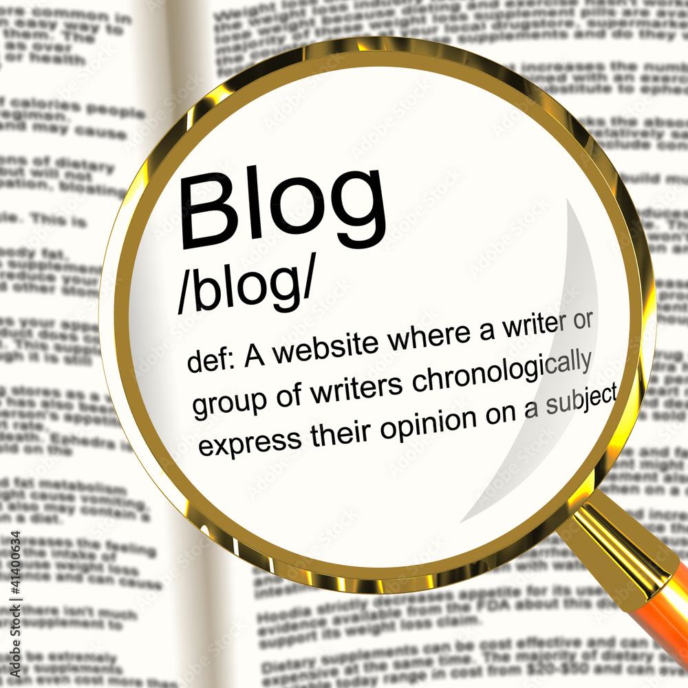 Poster blog definition magnifier showing website blogging or blogger