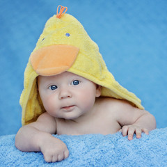 Adorable portrait of three months old baby