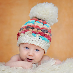 Adorable portrait of two months old baby