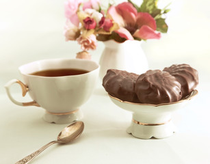 Cup of tea with chocolate