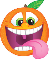 Funky cartoon orange fruit character with wide smile