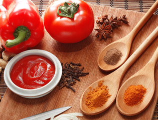 sauce ingredient on wood table