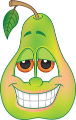 Green cartoon pear character with big grin