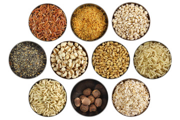Assortment of wholesome ingredient in a stainless bowl