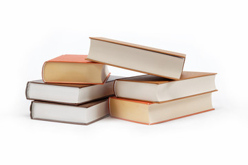 A stack of books on a white background.