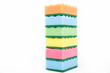 Fototapeta na wymiar Stack of cleaning sponges on a white background.