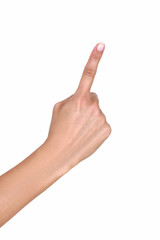 Female hand with outstretched index finger
