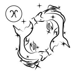 Pisces/Lovely zodiac sign silhouette formed by stars isolated