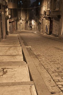 Dark street in night, Istanbul, Turkey