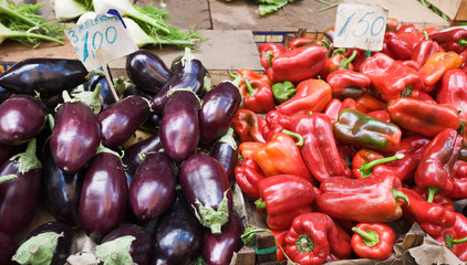Aubergines and bell peppers