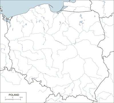Fototapeta Contour map of Poland with rivers and lakes