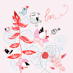 floral background with birds