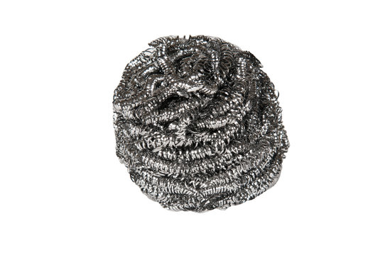 Wire wool scourer over a white background