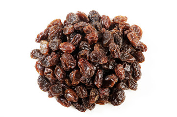 Raisins on white background