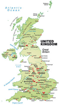 Inselkarte von Großbritannien und Nordirland in grün