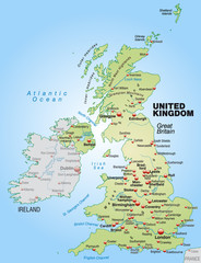 Umgebungskarte des Vereinigten Königreichs mit Hauptstädten