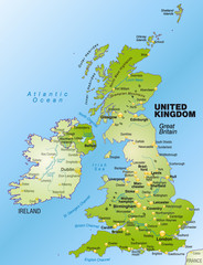 Übersichtskarte Großbritanniens und Nordirland mit Umland