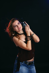pretty young woman in headphones